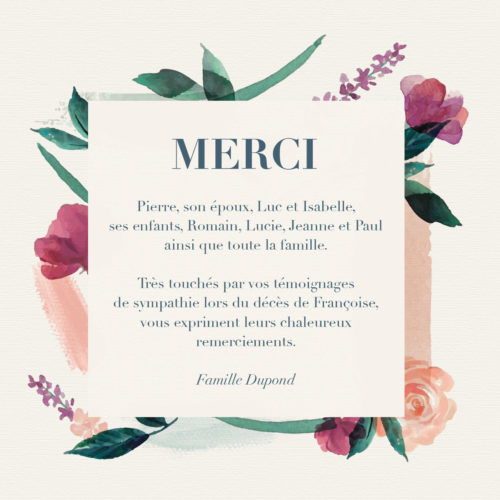 Lot De Cartes De Remerciement Deces Aquarelle Floral Recto 14cmx14cm