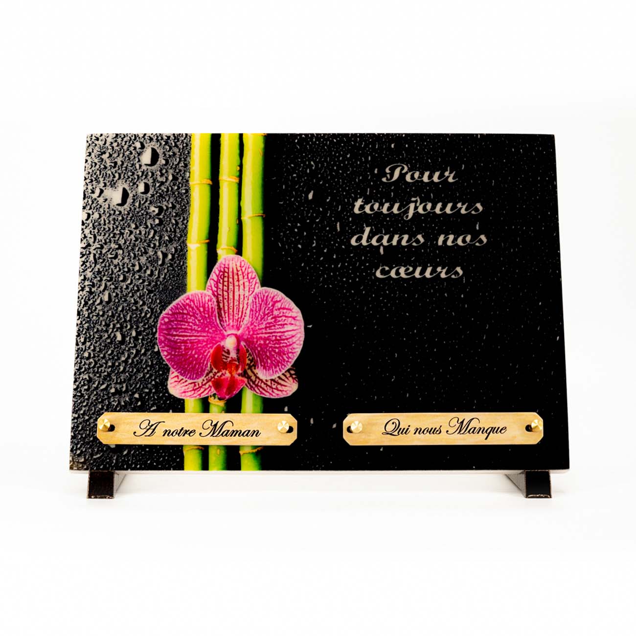Plaque funéraire en verre avec fleur orchidée rose personnalisée