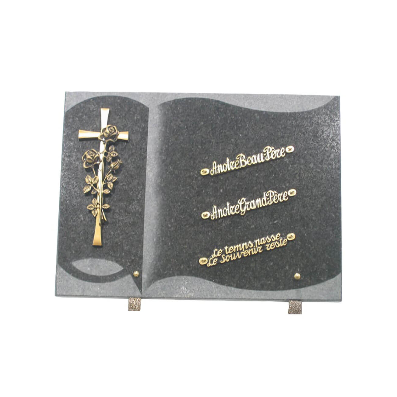 Plaque funéraire Livre granit - médaillon coeur et croix