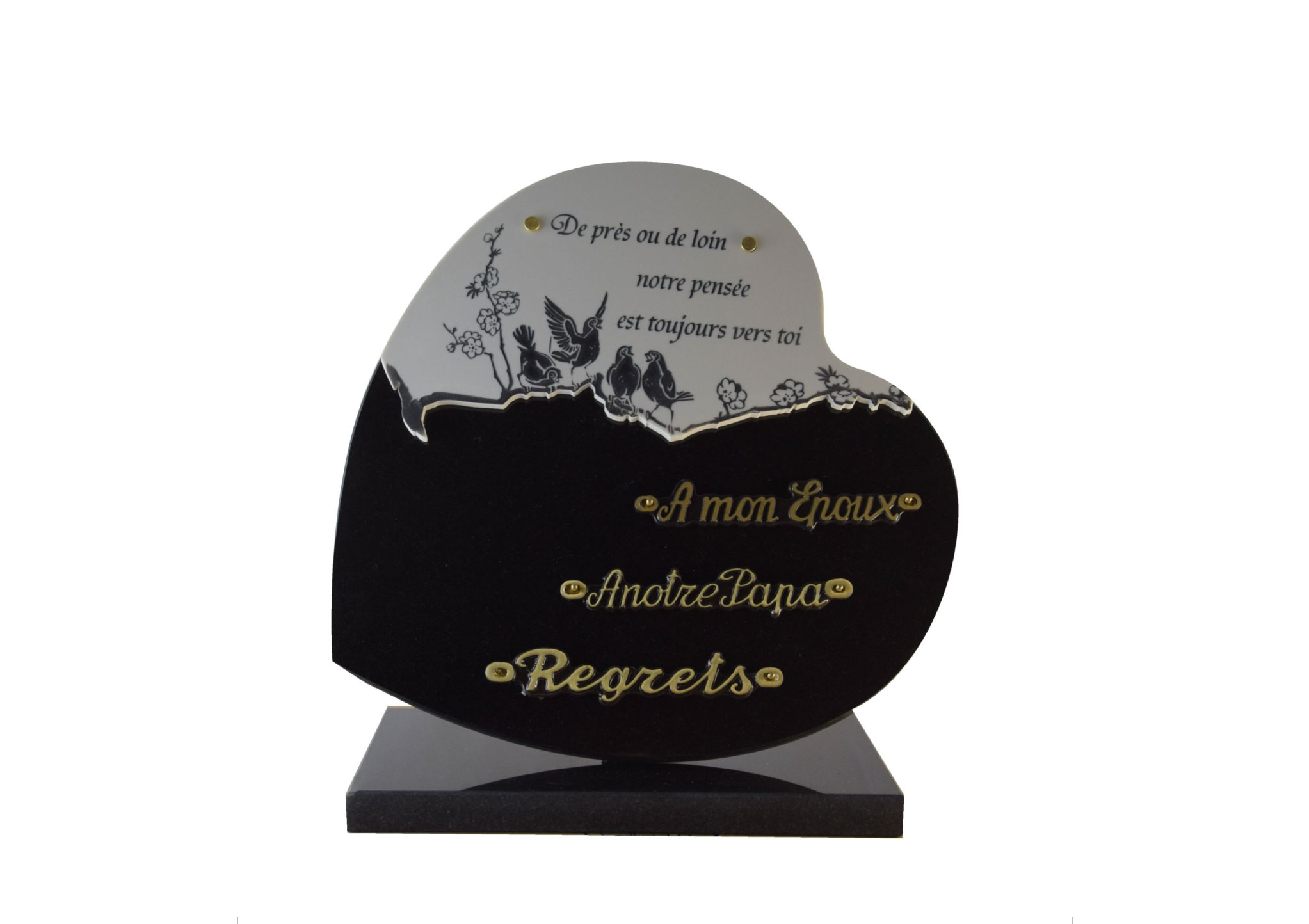 Plaque Funeraire En Granit Coeur Apaise Avec Oiseau Funelior