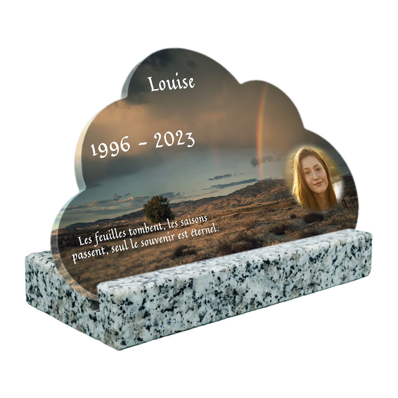 plaque funéraire personnalisée avec photo nuage socle en granit tarn