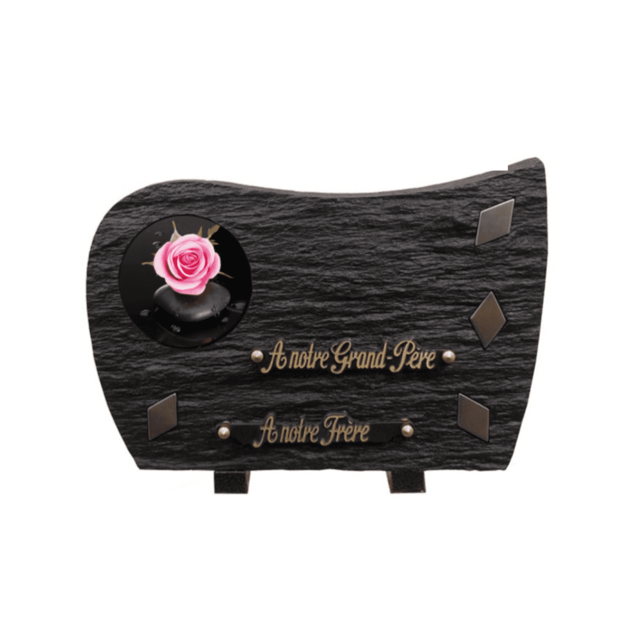 Plaque funéraire en granit motif rose