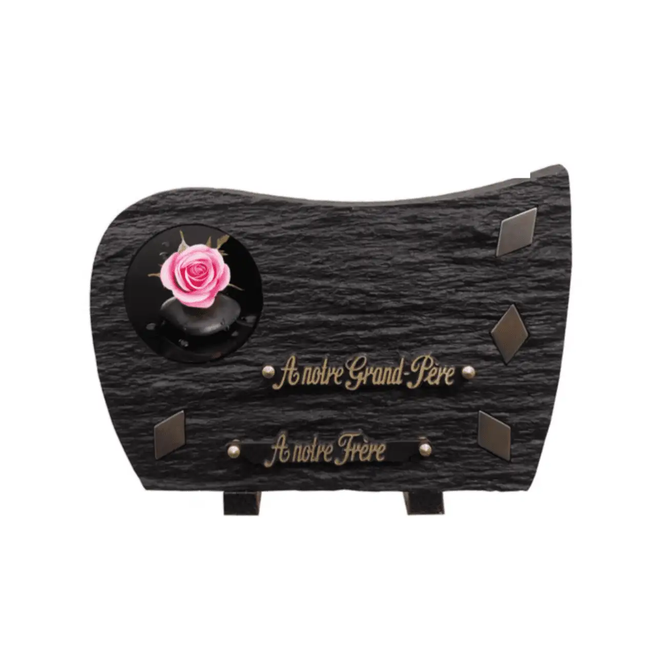 Plaque funéraire en granit motif rose