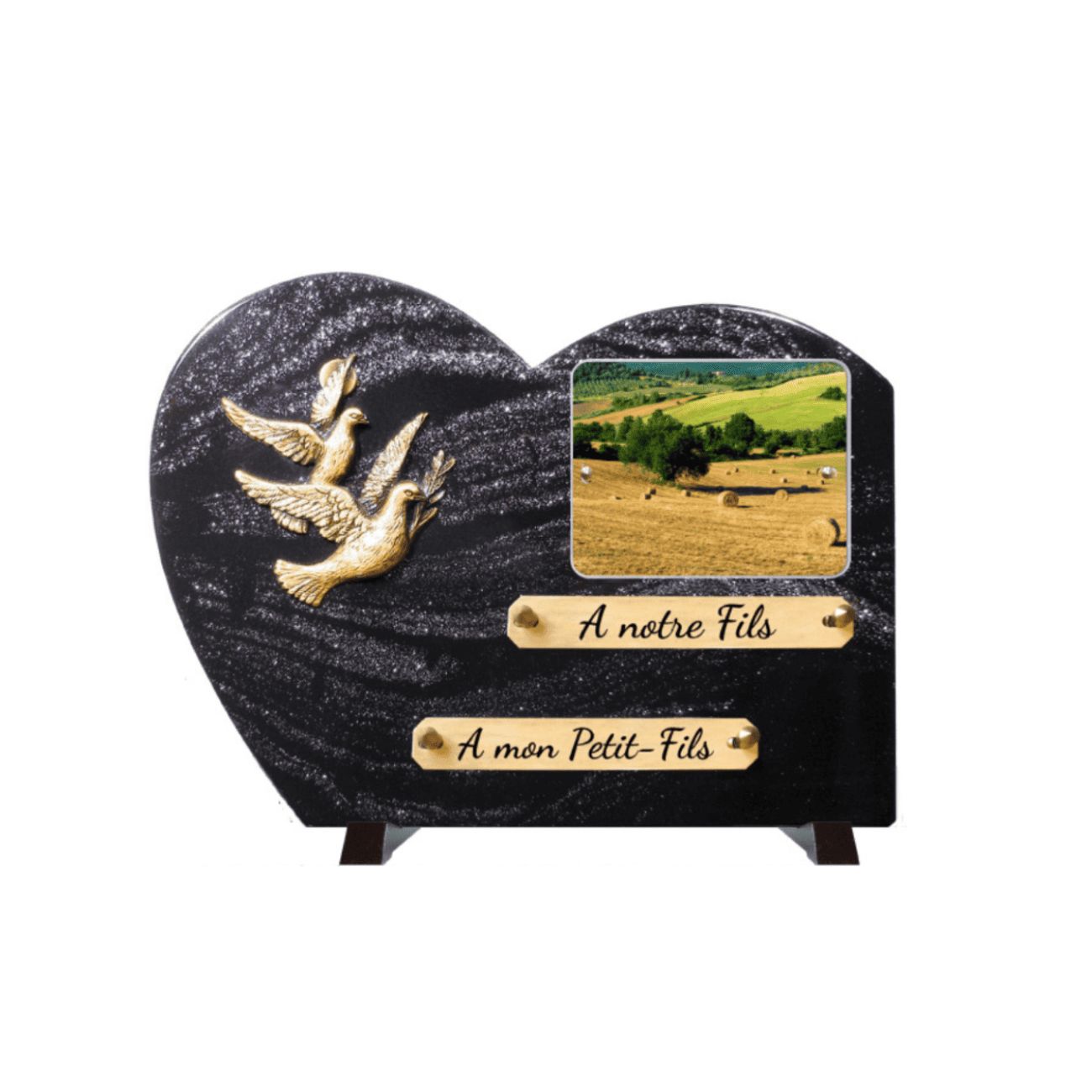 Plaque funéraire pailleté motif champ et colombe