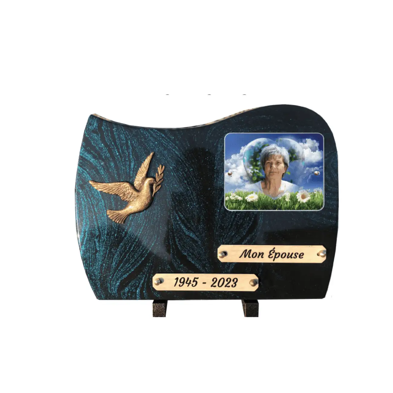 Plaque funéraire personnalisée avec photo et colombe (2)