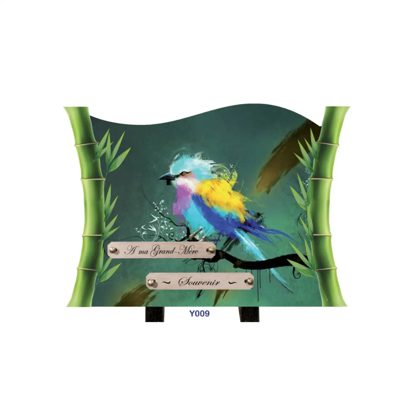 Plaque funéraire artistique oiseau coloré (2)