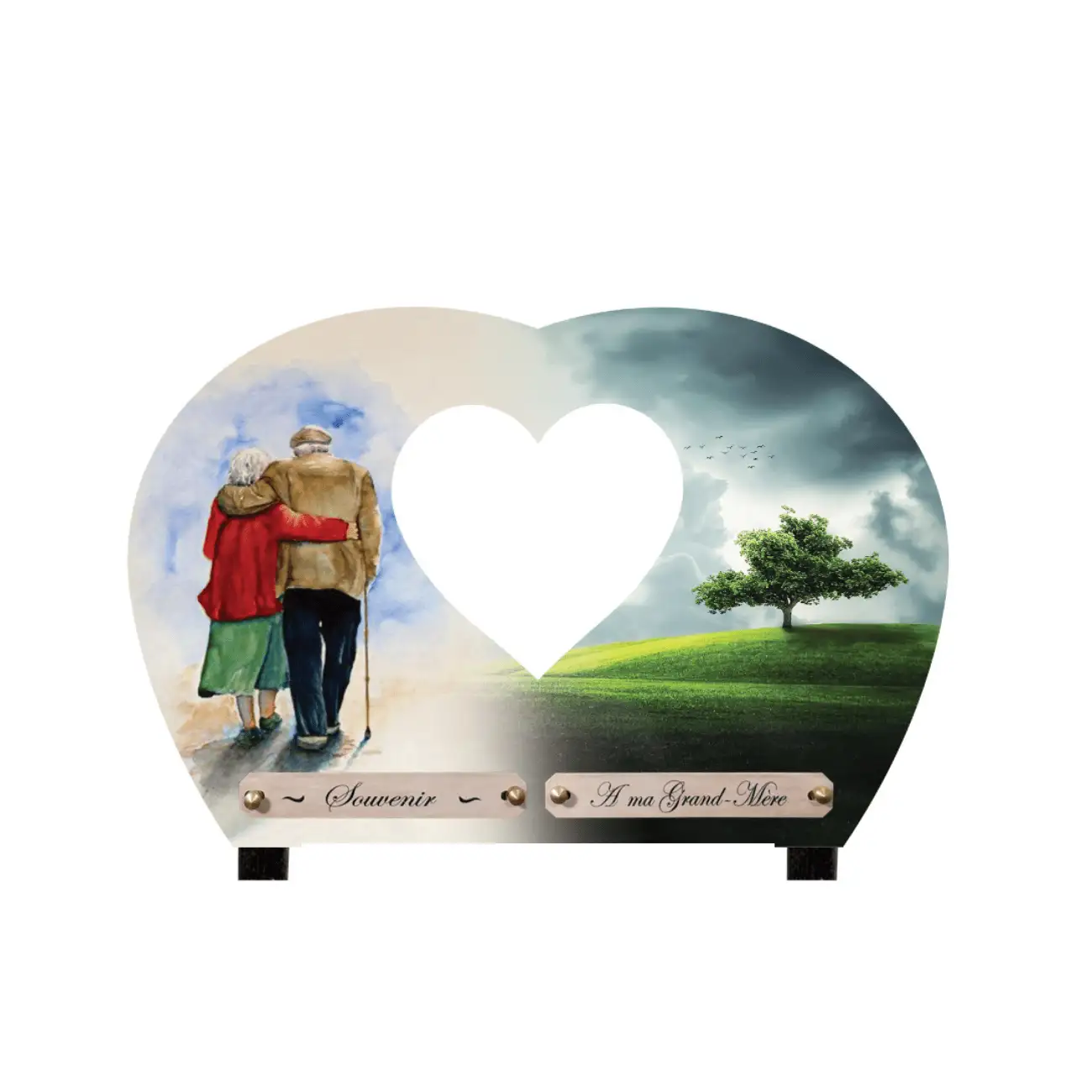 Plaque funéraire cœur couple et arbre de vie