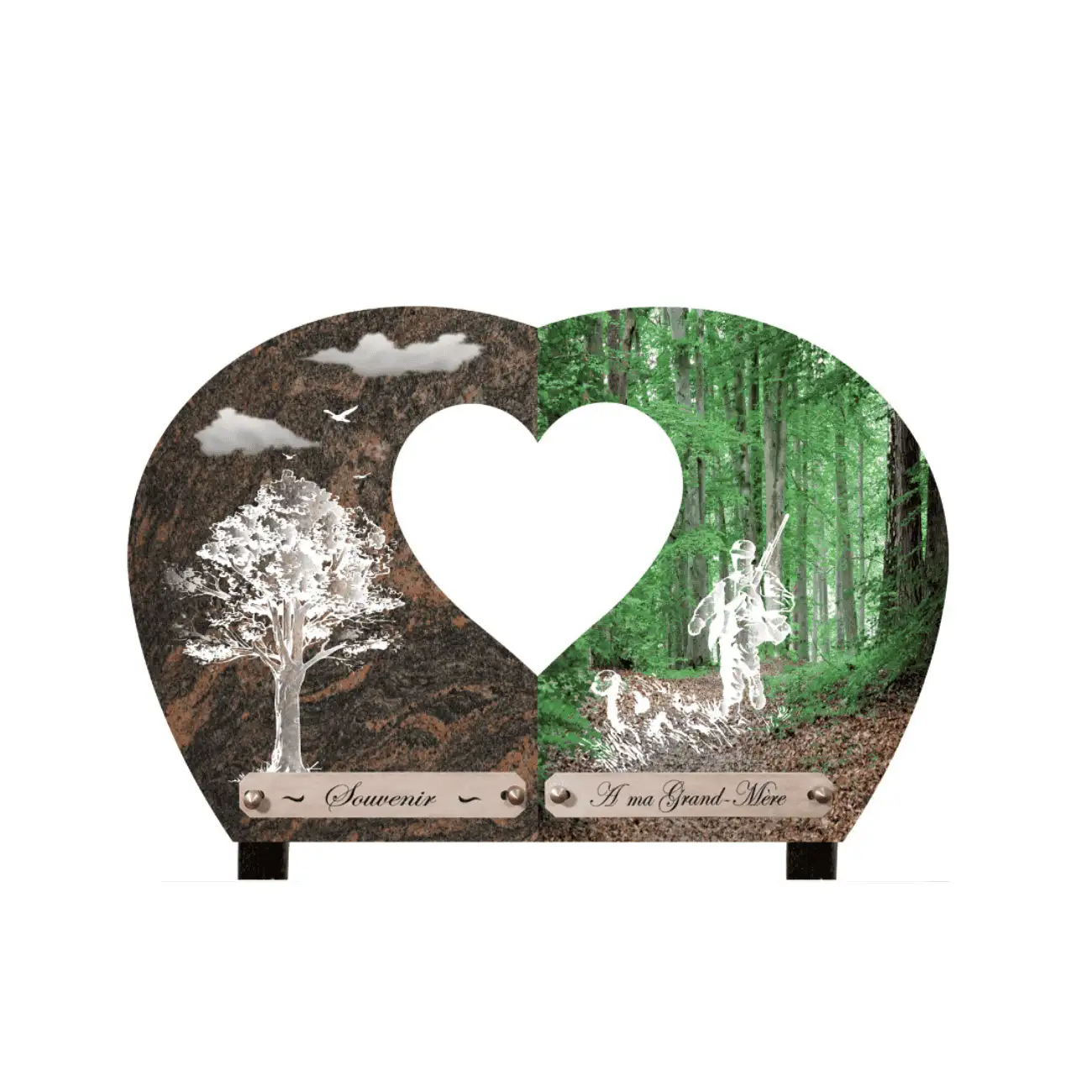 Plaque funéraire cœur double paysage de souvenirs