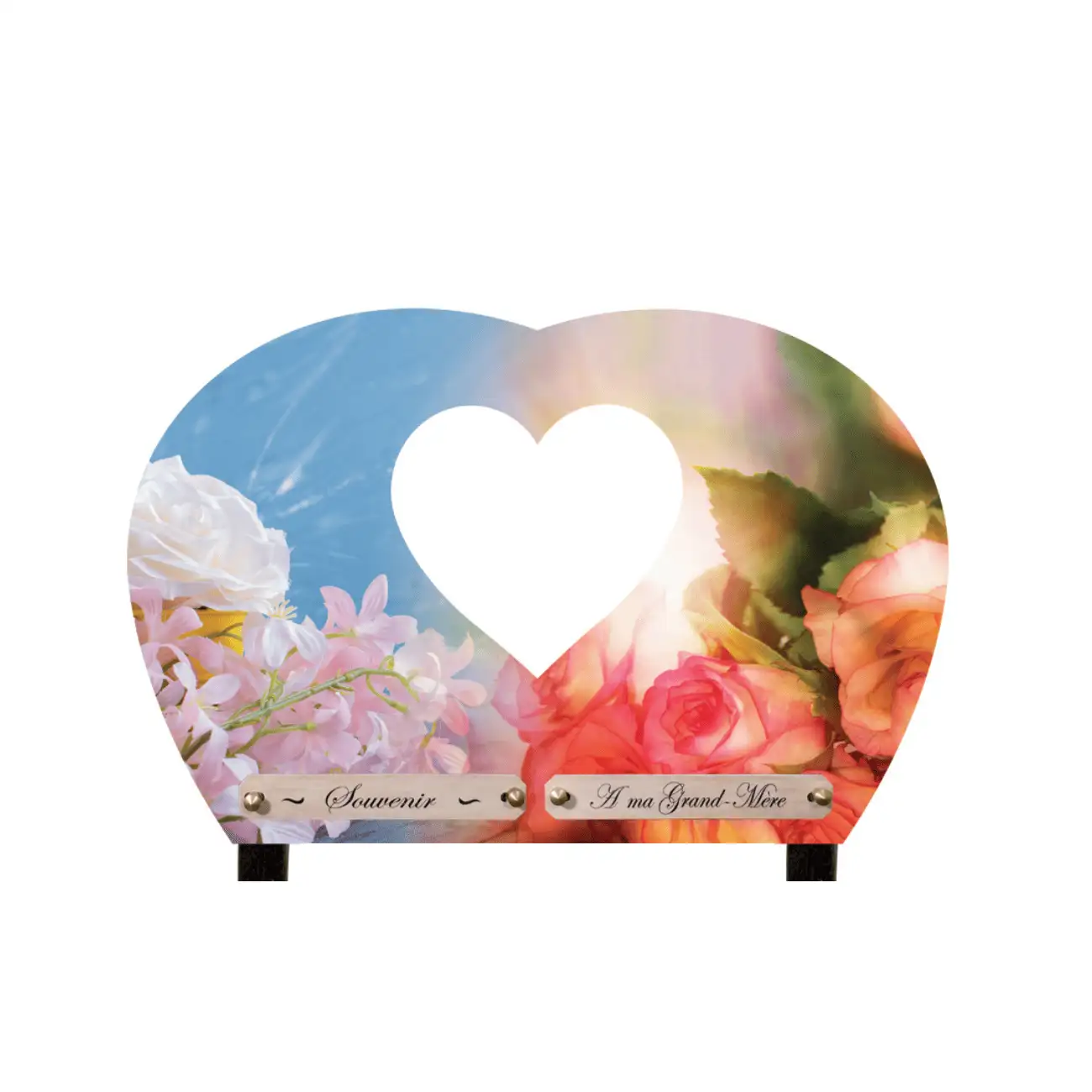 Plaque Funéraire Cœur Jardin de Souvenirs Fleuris
