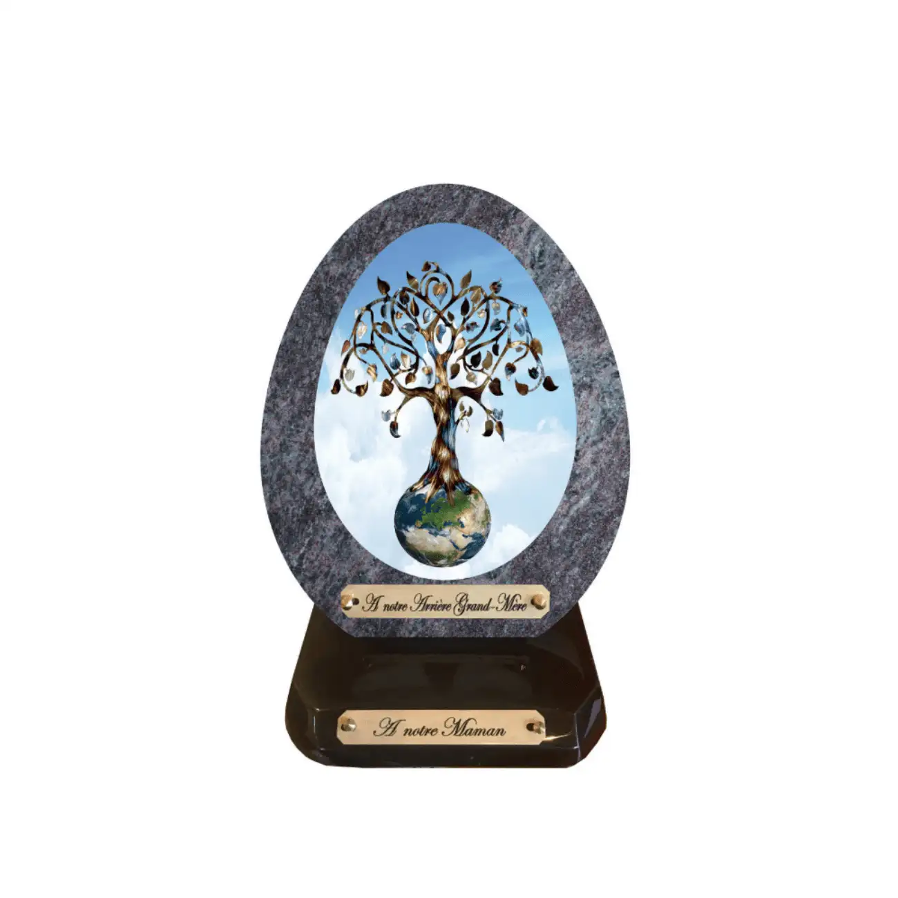 Plaque funéraire ovale arbre de vie et monde (2)